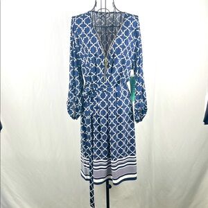Tacera Navy Patterned Long Sleeve Dress Woman’s Size‎ PXL
